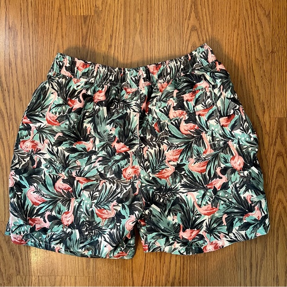 Goodfellow Co. Men’s Green & Pink Flamingo Swim Trunks with Pockets Size Medium - Picture 3 of 7